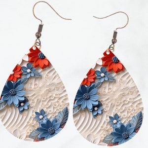 3D Floral Tear Drop Earring Sublimation Design PNG Instant Download Template File Memorial  Teardrop Earrings PNG Flowers PNG