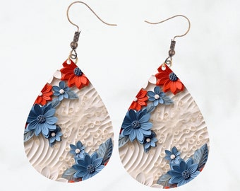 3D Floral Teardrop Earrings Sublimation Design (PNG, Instant Download)