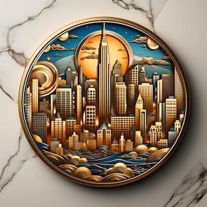3D NYC Landmark Coasters PNG Coaster New York City Sublimation Designs Round Clipart Design Download Template File Printable Graphic