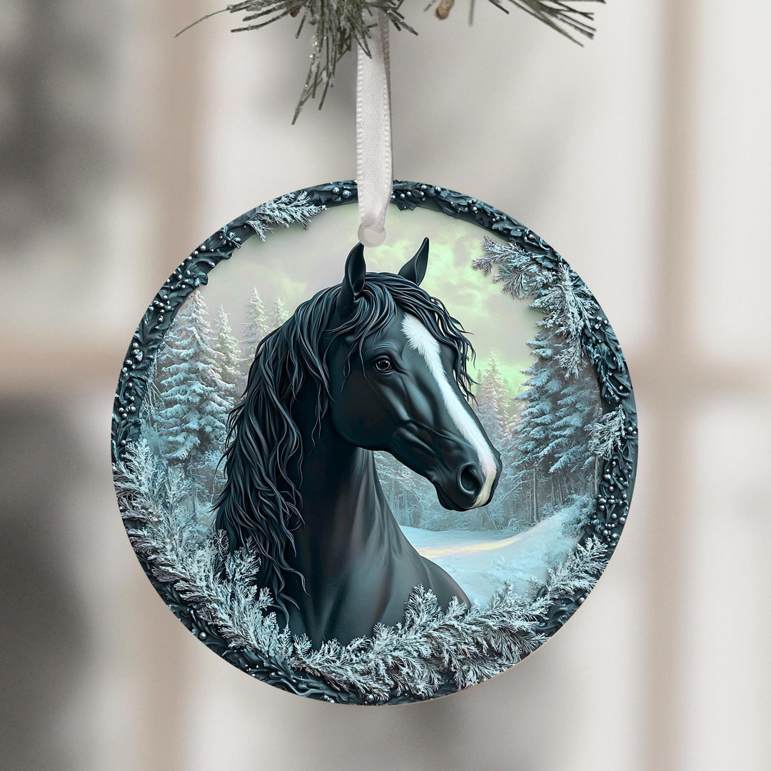 3D Black Horse Ornaments PNG Ornament Sublimation Merry Christmas PNG ...