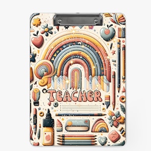 3D Inflated Teacher Rainbow Clipboard For Name Sublimation Design PNG Instant Digital Download Files For Sublimate 9.1W by 12.6H PNG File
