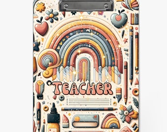 3D Inflated Teacher Rainbow Clipboard For Name Sublimation Design PNG Instant Digital Download Files For Sublimate 9.1W by 12.6H PNG File