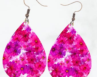 Pink Flowers Teardrop Earing PNG Tear drop Design Jewellery Template Digital Download Sublimation Earring Design Bridal Earring
