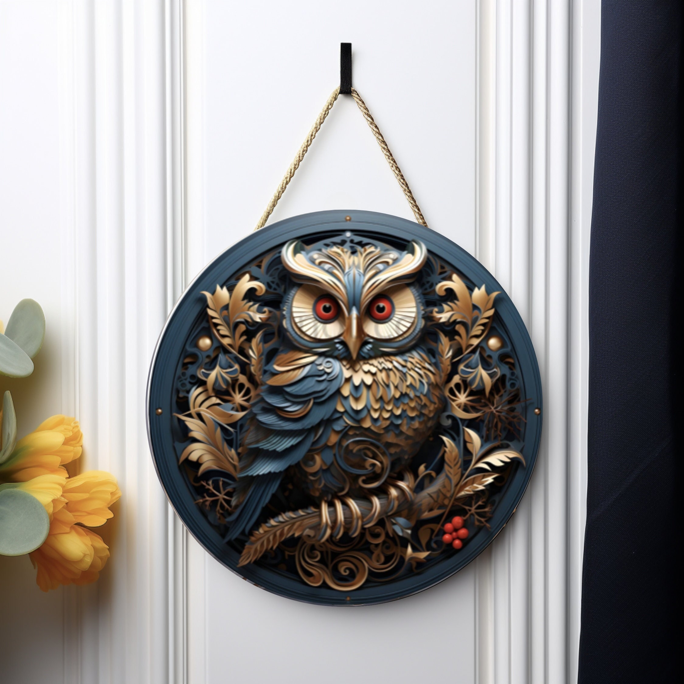 3D Owl Wreath Sign Door Hanger Design PNG Sublimation Design Digital Download ONLY Autumn Template F