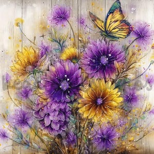 lila blumen & sonnenblumen schmetterling png sublimation digitales design download kranz zeichen windspinner schneidebrett bild westliches bild