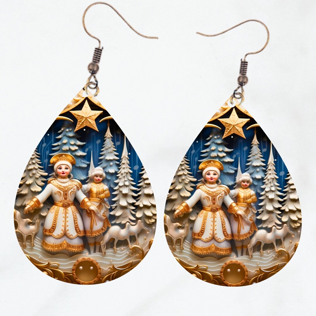 3D the Nutcracker Earring PNG Floral Teardrop Sublimation Earrings