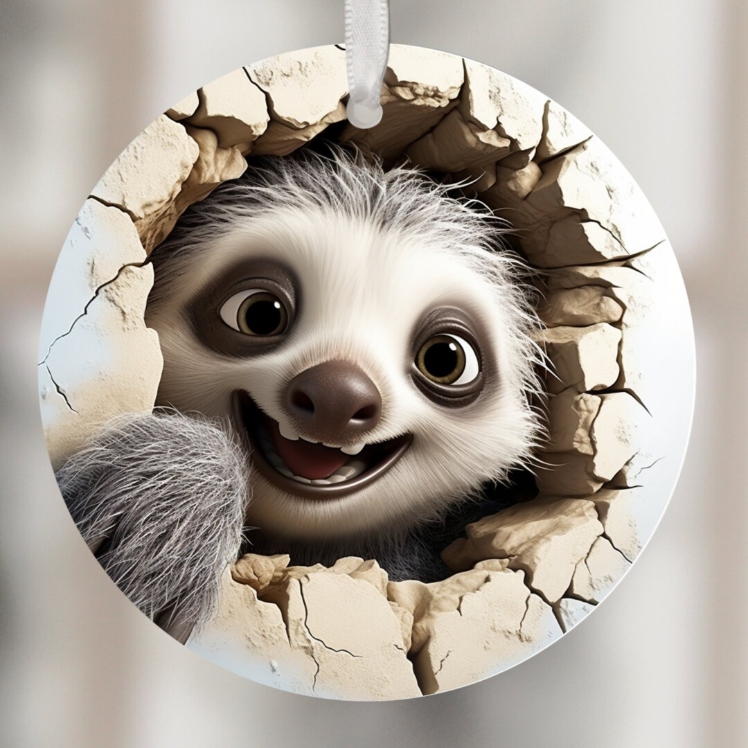 3D Sloth Break Through the Wall Decals Animal Ornaments Round Babys ...