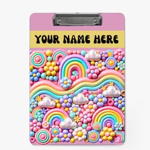 3D Inflated Girly Rainbows Clipboard For Name Sublimation Design PNG Instant Digital Download Files For Sublimate 9 W by 12.5H PNG File