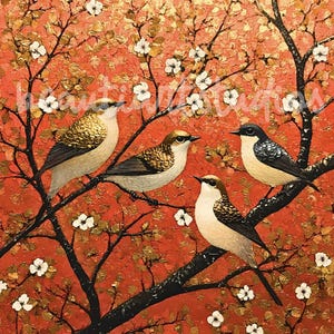 Birds on Branch Flowers PNG File Sublimation Crafting Digital Download Wreath Sign Square Cutting Board Wind Spinner Shadow Box Nature Scene