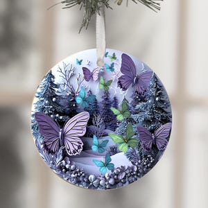 3D Ornaments PNG Ornament Sublimation Merry Christmas PNG Digital Download Xmas Butterfly Designs Ornament Round Template Clipart Circle