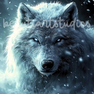 White Snow Wolf PNG File Sublimation Crafting Digital Design Download Wreath Sign Cutting Board Wind Spinner Shadow Box Picture Image Blue