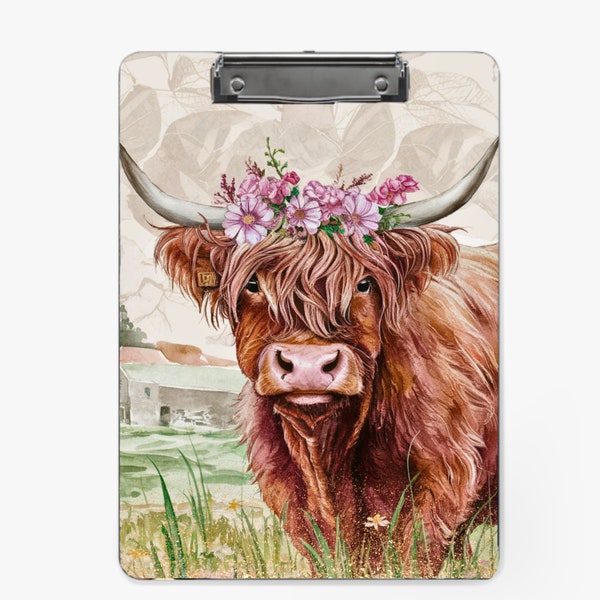 Highland Cow Clipboard Sublimation Design PNG Digital Download Files For Sublimate 9.1W by 12.6H Template File Western Cow Lovers Gift