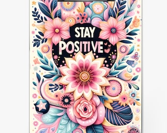 3D Stay Positive Clipboard Sublimation Design PNG Digital Download Files For Sublimate 9.1W by 12.6H Template File Girl Work Motivational
