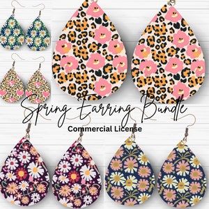Spring Daisies Leopard Teardrop Earings PNG Bundle Floral Tear Drop Design Flowers Jewellery Digital Download Daisy Sublimation Earring