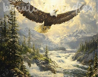 Bald Eagle PNG Nature File Sublimation Crafting Digital Design Download Wreath Sign Square Cutting Board Wind Spinner Shadow Box Image