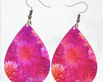 Pink Flowers Teardrop Earings PNG Tear drop Design Jewellery Template Digital Download Sublimation Bridal Earring Design