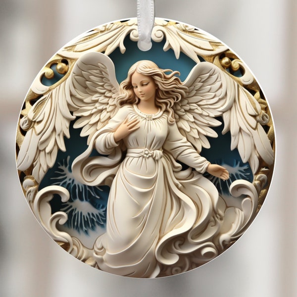 3D Angel Ornament PNG For Name Memorial Christmas Ornament PNG For Sublimation Photo Designs Religious Angel Ornaments White Transfer Files