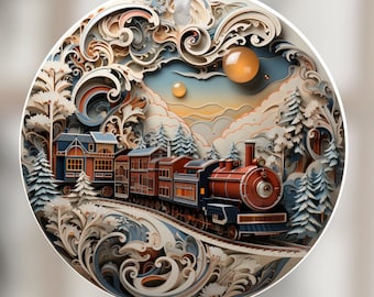 3D Train Christmas Ornament PNG, Xmas Tree Decoration (Digital Download)