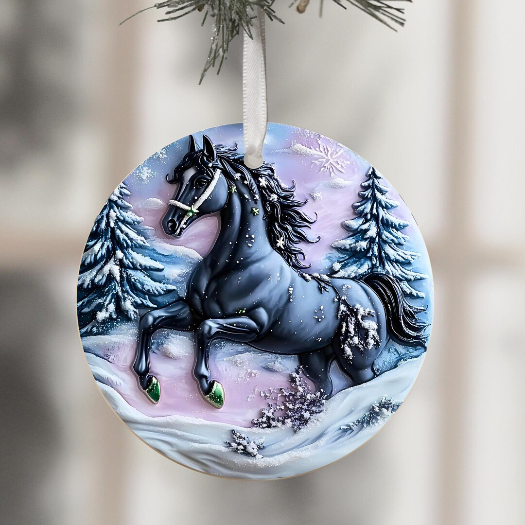 3D Black Horse Ornaments PNG Ornament Sublimation Merry Christmas PNG ...