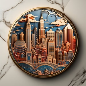3D NYC Coaster PNG New York City Digital Prints Downloadable Clipart Round Coasters Template Instant Download New York Landmark File