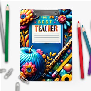 3D Inflated Best Teacher For Name Clipboard  Sublimation Design PNG Instant Digital Download Files For Sublimate 9.1W by 12.6H PNG File