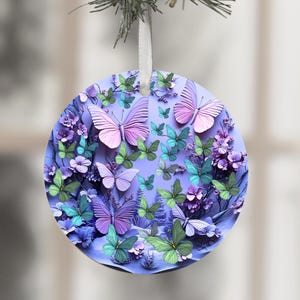 3D Ornaments PNG Ornament Sublimation Merry Christmas PNG Digital Download Xmas Butterfly Designs Ornament Round Template Clipart Circle