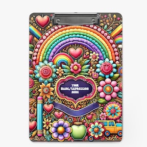 3D Inflated Teacher Rainbow Clipboard For Name  Sublimation Design PNG Instant Digital Download Files For Sublimate 8.5W by 11.81H PNG File