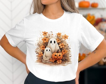 Cute Ghosts Halloween PNG Spooky Ghost Autumn Sublimation Designs Fall Pumpkins Leaves PNG Watercolor Sublimation Instant download Ghouls