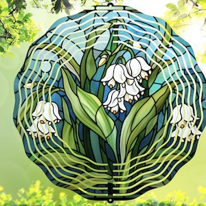 Lily of the Valley Wind Spinner Stained Glass Sublimation Design Template Wind Spinner PNG 10.5 inch Round Sublimation Hanging Spinners May