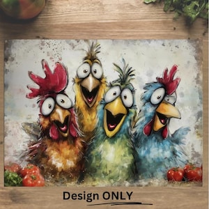 Crazy Chickens-sublimatie snijplankontwerp downloaden, Crazy Chicken Lady-snijplank png-bestand digitaal ontwerp downloaden: