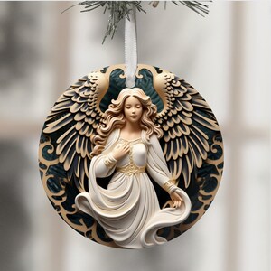 3D Angel Ornament PNG For Name Memorial Christmas Ornament PNG For Sublimation Photo Designs Religious Angel Ornaments White Transfer Files