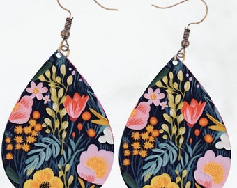 3D Floral Tear Drop Earring PNG Sublimation Design Instant Digital Download Flowers Gifted Teardrop Earing Nature Lovers Gift Flowers