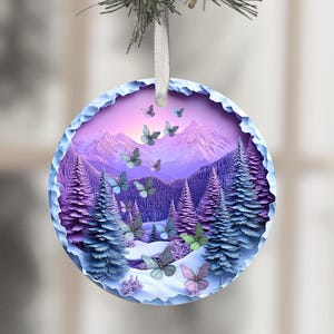3D Ornaments PNG Ornament Sublimation Merry Christmas PNG Digital Download Xmas Butterfly Designs Ornament Round Template Clipart Circle