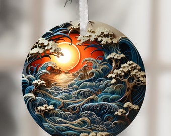 Christmas Ornament PNG, 3D Ocean Wave Design (Digital Download)