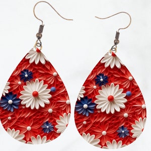 3D Floral Earring Tear Drop Sublimation Design PNG Instant Download Template File Flower Earring Red Blue Teardrop Earrings Printable ONLY