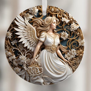 3d Angel Christmas Ornament PNG for Sublimation Print Design Merry Christmas Digital Download Xmas Ornament Round Template Clipart Circle
