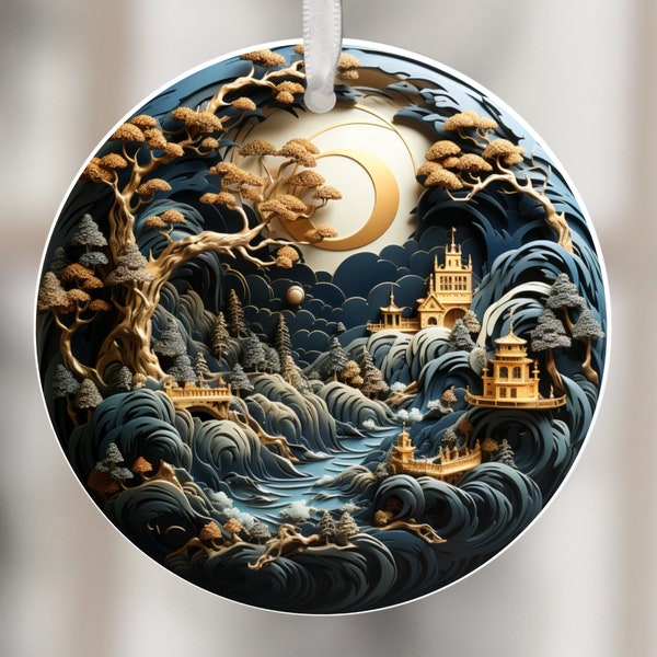 3D Magical Land Castle PNG Ornaments Round Ornament Template File For Sublimation Designs Digital Download