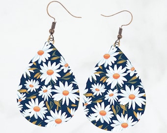 Daisy Floral Tear Drop Earring Sublimatie Design (digitale PNG-download)