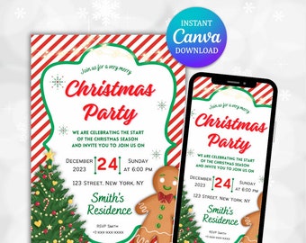 Invito per la festa di Natale rosso e verde, invito modificabile per le festività (download digitale)