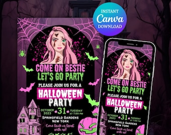 Invito alla festa di Halloween della casa stregata delle bambole (download digitale)