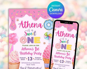 Invito di compleanno Sweet One Candyland, Pink Candy (download digitale)