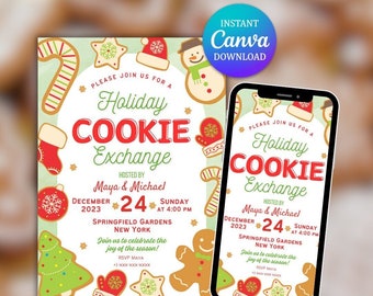 Invito allo scambio di biscotti natalizi, rosso e verde (download digitale)