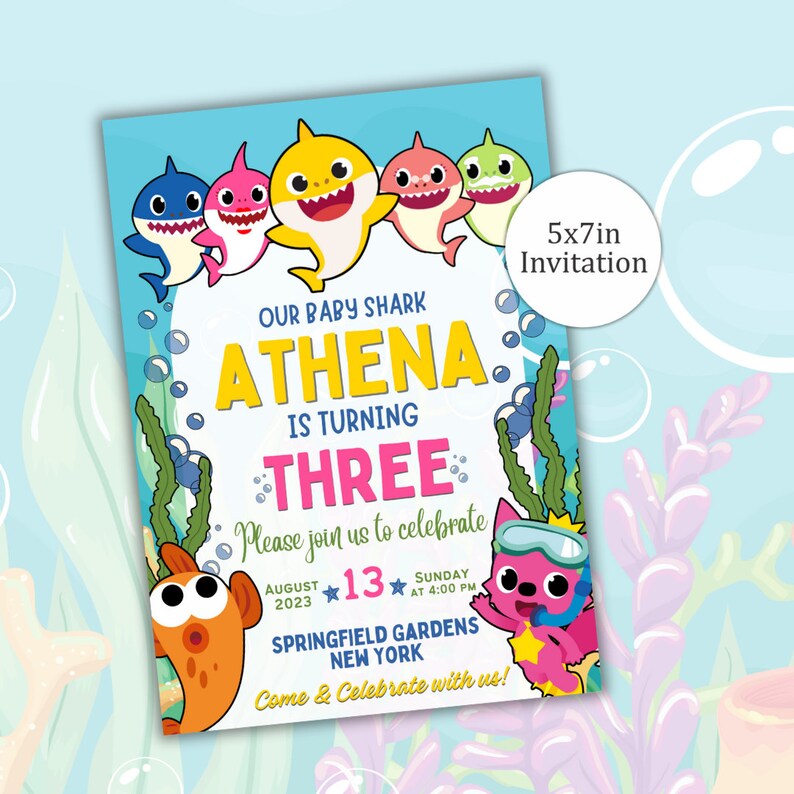 Baby Shark Party Invite, Birthday Invitation, Baby Shark Birthday