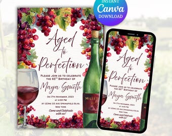 Invito di compleanno invecchiato alla perfezione, tema vino (download digitale), invito per il 60° compleanno, invito per il 50° compleanno, invito per il 70° compleanno