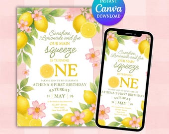 Invito al limone, invito di compleanno, invito al limone, invito per la prima festa, download digitale, invito di compleanno alla limonata
