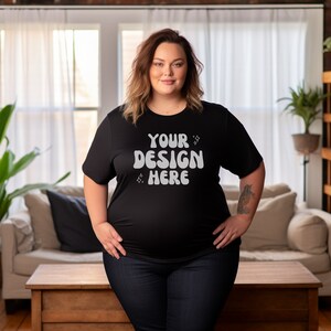 Plus Size Mockup Gildan 5000 | Plus Size Model schwarzes T-Shirt | Inclusive Mockup | Bella Leinwand Mockup | Boho Hintergrund | Canvas POD XL - 5XL