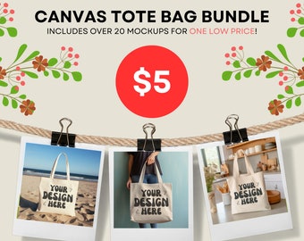 Canvas Tote Bag Mockup Bundle | Natural Tote Bag Mocks | Entire Shop Beach Bag Mockup | Shopping Bag Mockups | Boho Flat Lay Tote Mockup