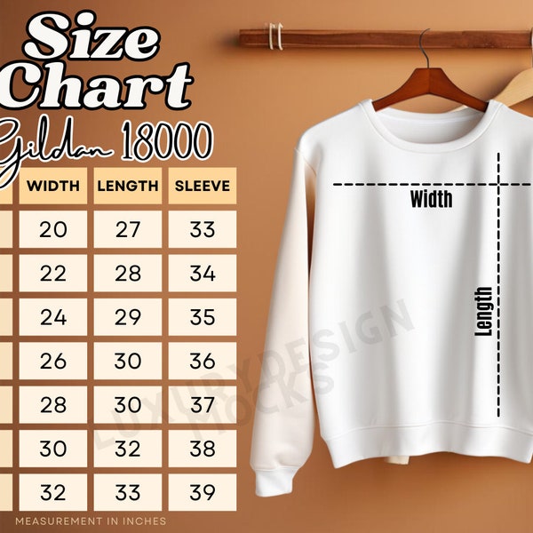 Gildan 18000 Size Chart | Sweatshirt Sizes Guide Mockup | S-4XL | Extended Plus Sizes | Digital Download | Unisex Gildan Sizing Boho Sweater