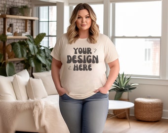 Plus Size Mockup Bella Canvas 3001 | Plus Size Model Sand T-Shirt | Inclusive Mockups | Gildan Mockup | Studio Background | Print on Demand
