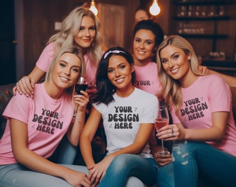 Bachelorette Party Mockup Bella Canvas 3001 | Girls Trip White Pink T-Shirt | Scottsdale Mockups | Gildan Wedding Bach Mockup | Printify POD
